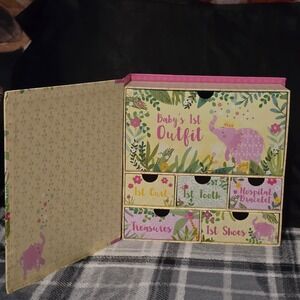 Lady Jayne Baby Keepsake Box OS Memory Chest Girl Pink Elephant Floral 6 Drawers